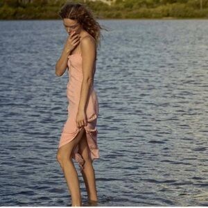 Doen 100% silk Pink Polka Dot Calsi Dress M